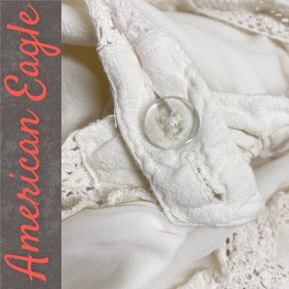 AMERICAN EAGLE Linen Blend Ivory Crochet Cross Strap Jumpsuit, Size Small - Picture 6 of 12